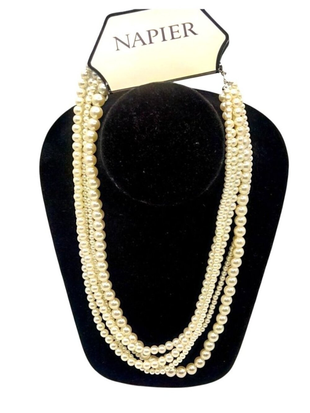 Napier Faux Pearl Off-White 20 Inch Multi-Strand Necklace With Elegant Design